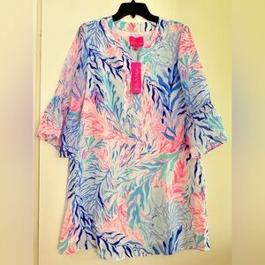 Lilly Pulitzer Vibrant Pink and Blue Leaf Tunic